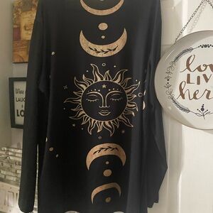 Black Long Sleeve cardigan with Gold Sun and Moon Design